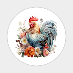 Rooster and Florals F Magnet